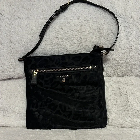 Michael Kors Black Nylon Animal Print Crossbody Bag - Picture 1 of 14